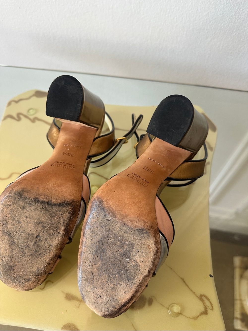 Miu Miu Pink and Silver Colorblock Slingback Block Heels - Picture 5 of 6